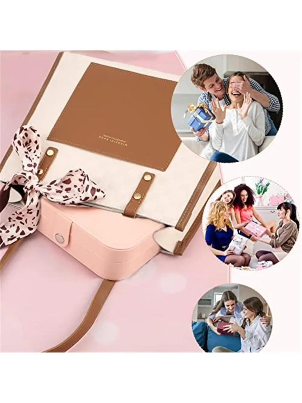 Pink Travel Jewelry Box PU Leather Organizer Earrings Rings Necklaces Portable